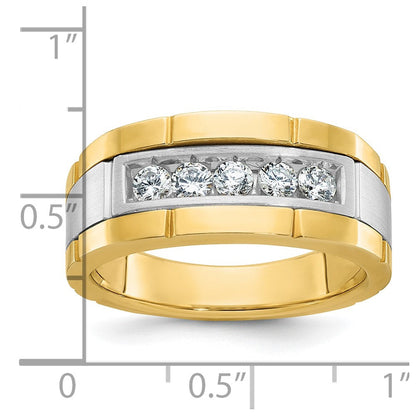 14K Bicolor-Gold Herren Ring, poliert und satiniert, mit 0,5K Diamanten besetzt