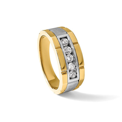 14K Bicolor Fünf-Stein-Ring für Herren mit 0,5 ct. Labor-gezüchteten Diamanten, VS/SI+ G+, poliert und satiniert