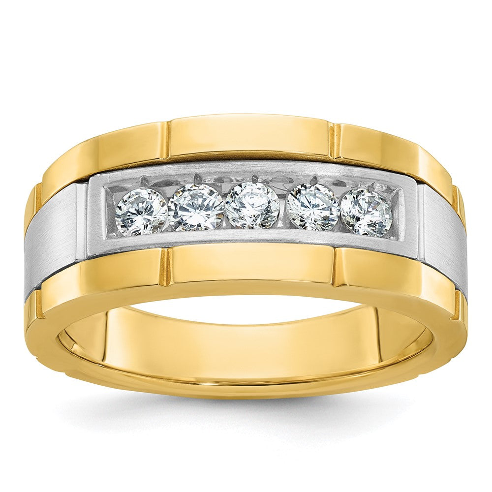 14K Bicolor-Gold Herren Ring, poliert und satiniert, mit 0,5K Diamanten besetzt