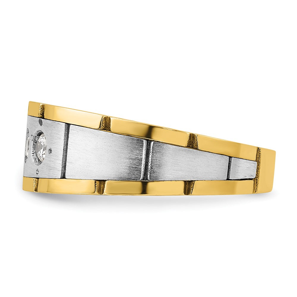 14K Bicolor-Gold Herren-Ring, poliert und satiniert, mit 0,25K Diamant, komplett besetzt