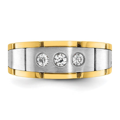 14K Bicolor Herrenring mit drei Steinen und 0,25 ct. Labor-gezüchteten Diamanten VS/SI+ G+