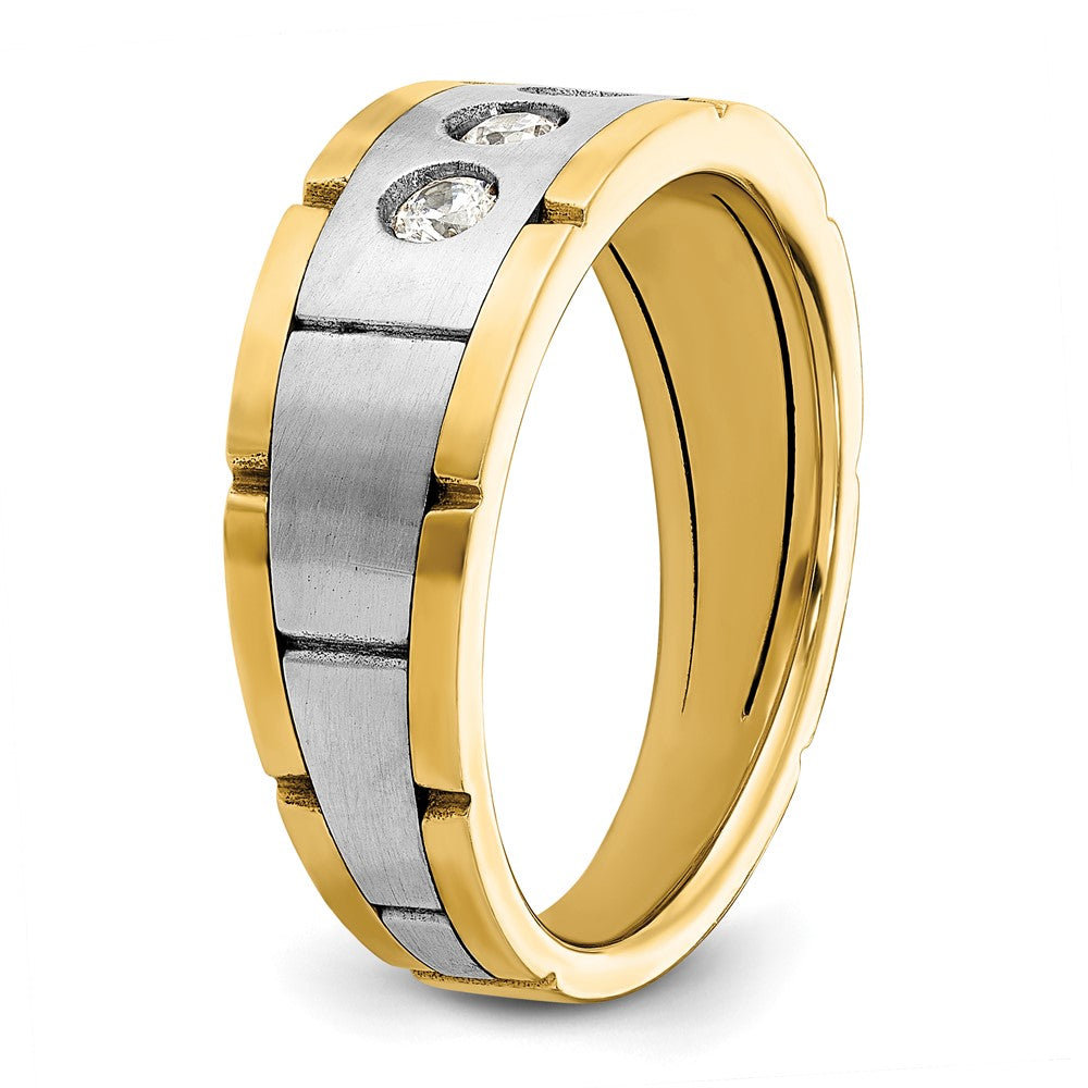 14K Bicolor-Gold Herren-Ring, poliert und satiniert, mit 0,25K Diamant, komplett besetzt