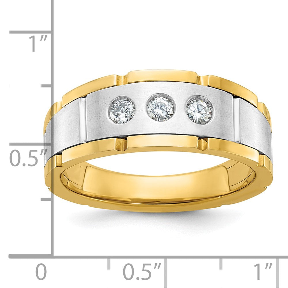 14K Bicolor-Gold Herren-Ring, poliert und satiniert, mit 0,25K Diamant, komplett besetzt