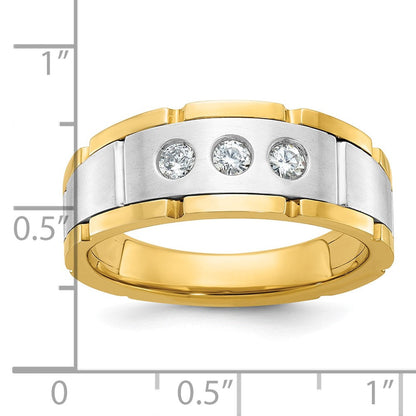 14K Bicolor-Gold Herren-Ring, poliert und satiniert, mit 0,25K Diamant, komplett besetzt