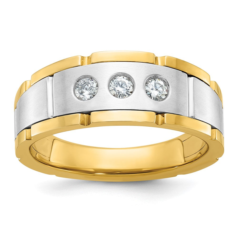 14K Bicolor-Gold Herren-Ring, poliert und satiniert, mit 0,25K Diamant, komplett besetzt