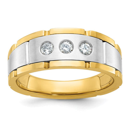 14K Bicolor Herrenring mit drei Steinen und 0,25 ct. Labor-gezüchteten Diamanten VS/SI+ G+