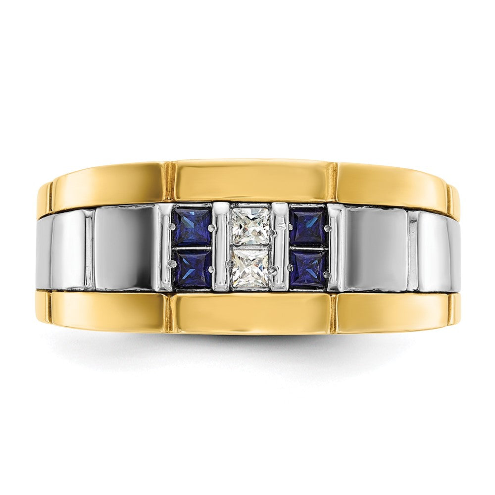 10K Bicolor Ibgoodman Herren Poliert und Gerillt Im Labor Erzeugt Saphir 1/10 Karat A Qualität Diamant Ring