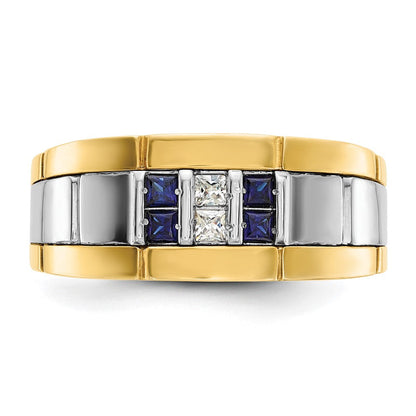 10K Bicolor Ibgoodman Herren Poliert und Gerillt Im Labor Erzeugt Saphir 1/10 Karat A Qualität Diamant Ring