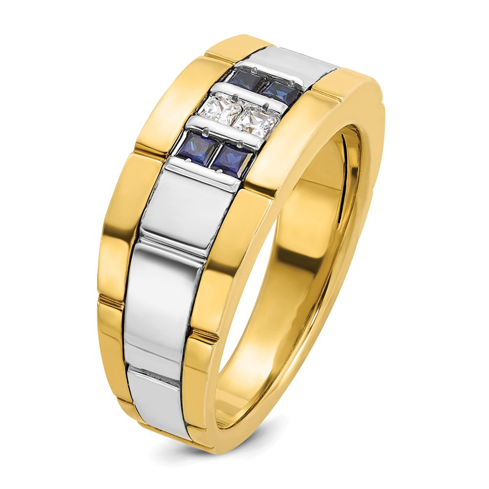 10K Bicolor Ibgoodman Herren Poliert und Gerillt Im Labor Erzeugt Saphir 1/10 Karat A Qualität Diamant Ring