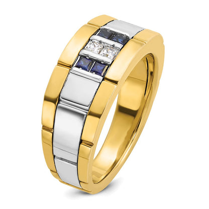 10K Bicolor Ibgoodman Herren Poliert und Gerillt Im Labor Erzeugt Saphir 1/10 Karat A Qualität Diamant Ring