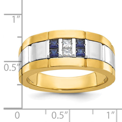10K Bicolor Ibgoodman Herren Poliert und Gerillt Im Labor Erzeugt Saphir 1/10 Karat A Qualität Diamant Ring