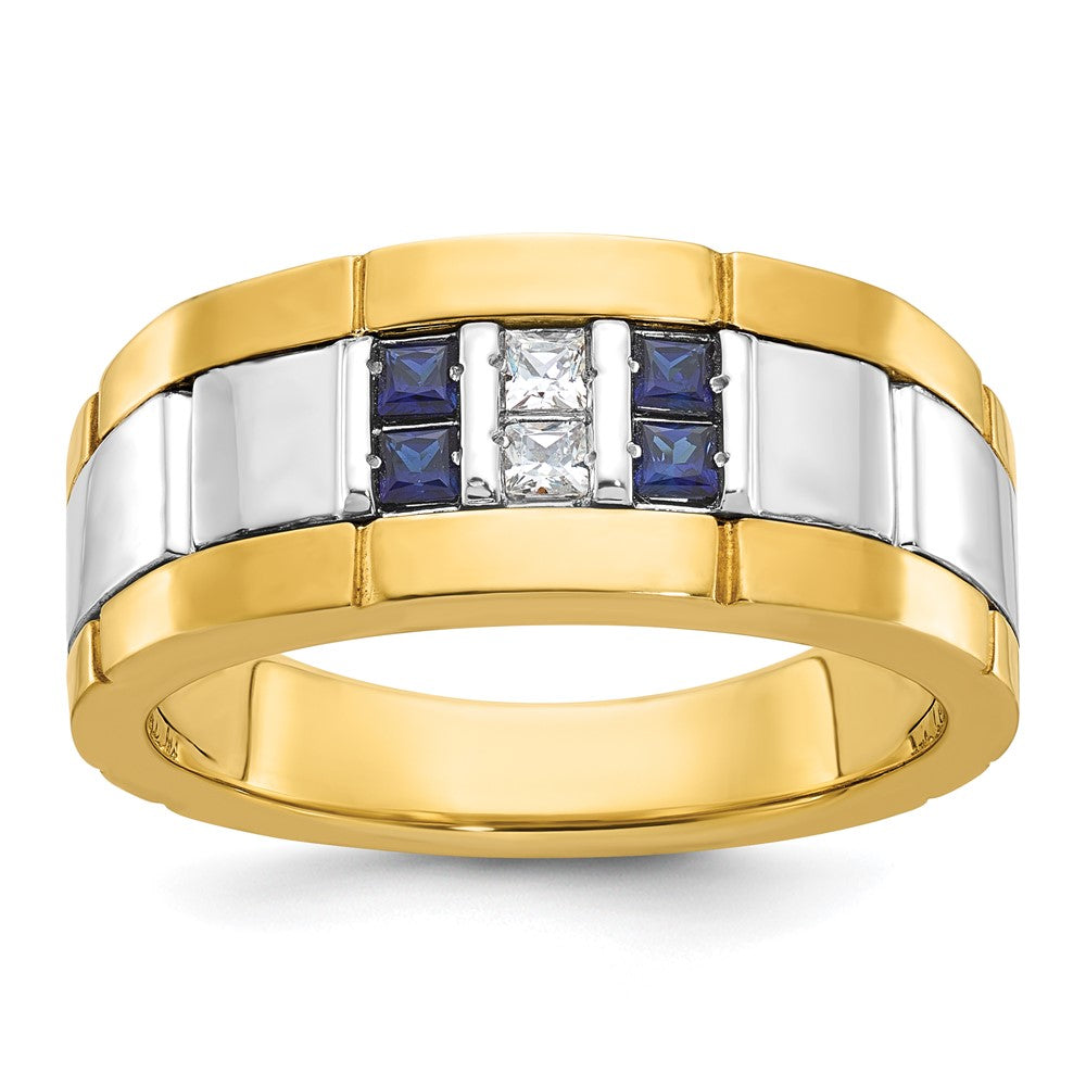 10K Bicolor Ibgoodman Herren Poliert und Gerillt Im Labor Erzeugt Saphir 1/10 Karat A Qualität Diamant Ring