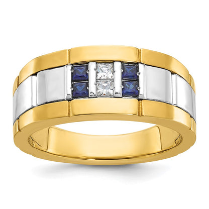10K Bicolor Ibgoodman Herren Poliert und Gerillt Im Labor Erzeugt Saphir 1/10 Karat A Qualität Diamant Ring