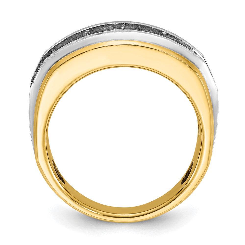 14K Gelb- und Rhodiumgold Herrenring mit Weißrhodium, satiniert, 2K Diamant, komplett besetzt