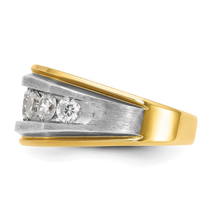 14K Gelb- und Rhodiumgold Herrenring mit Weißrhodium, satiniert, 2K Diamant, komplett besetzt
