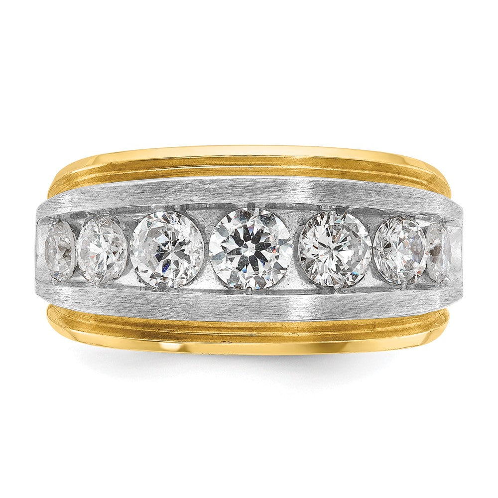 14K Gelb- und Rhodiumgold Herrenring mit Weißrhodium, satiniert, 2K Diamant, komplett besetzt