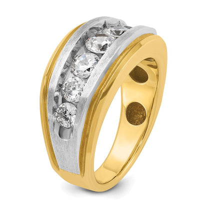 14K Gelb- und Rhodiumgold Herrenring mit Weißrhodium, satiniert, 2K Diamant, komplett besetzt