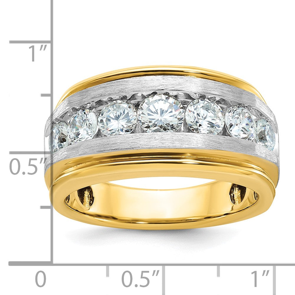 14K Gelb- und Rhodiumgold Herrenring mit Weißrhodium, satiniert, 2K Diamant, komplett besetzt