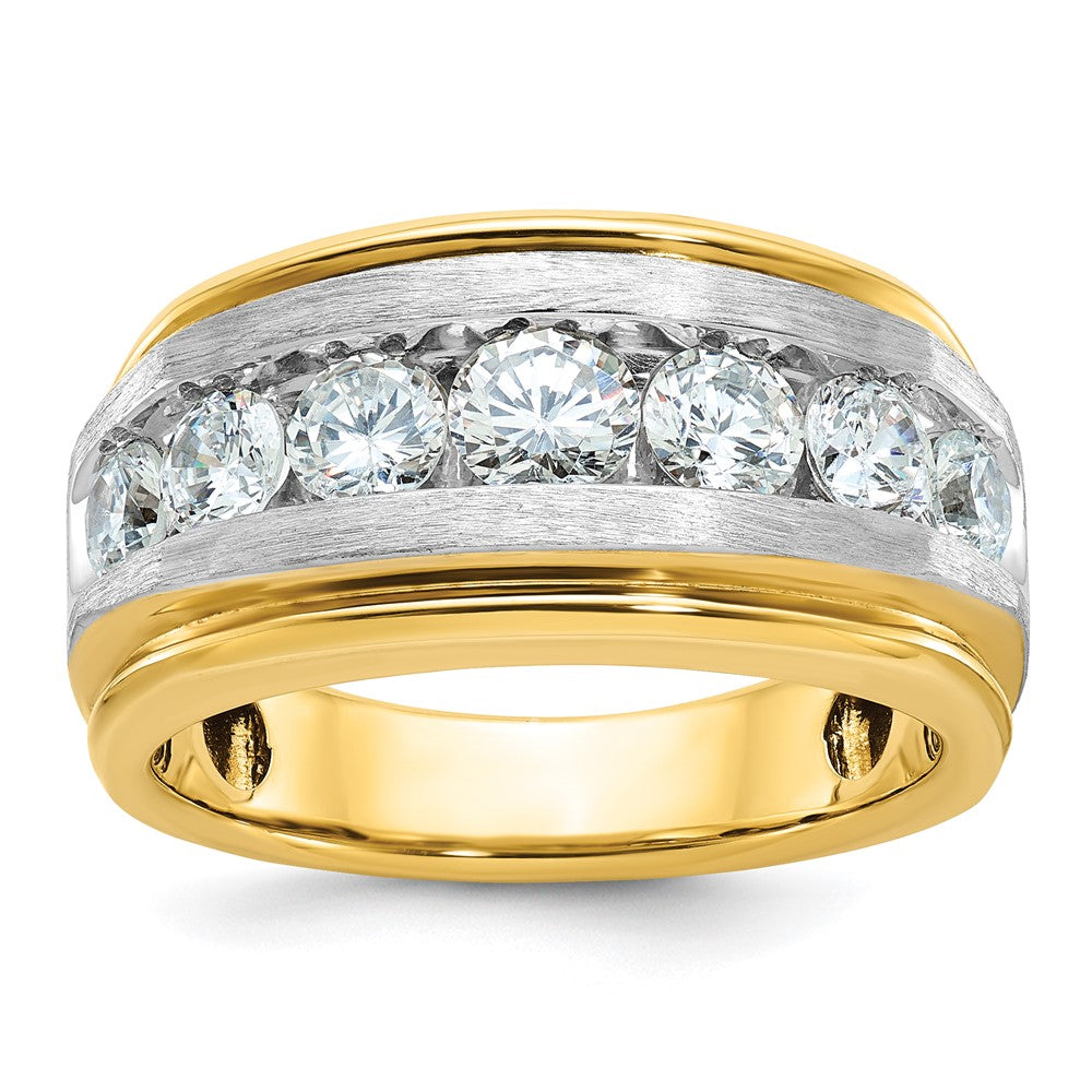 14K Gelb- und Rhodiumgold Herrenring mit Weißrhodium, satiniert, 2K Diamant, komplett besetzt