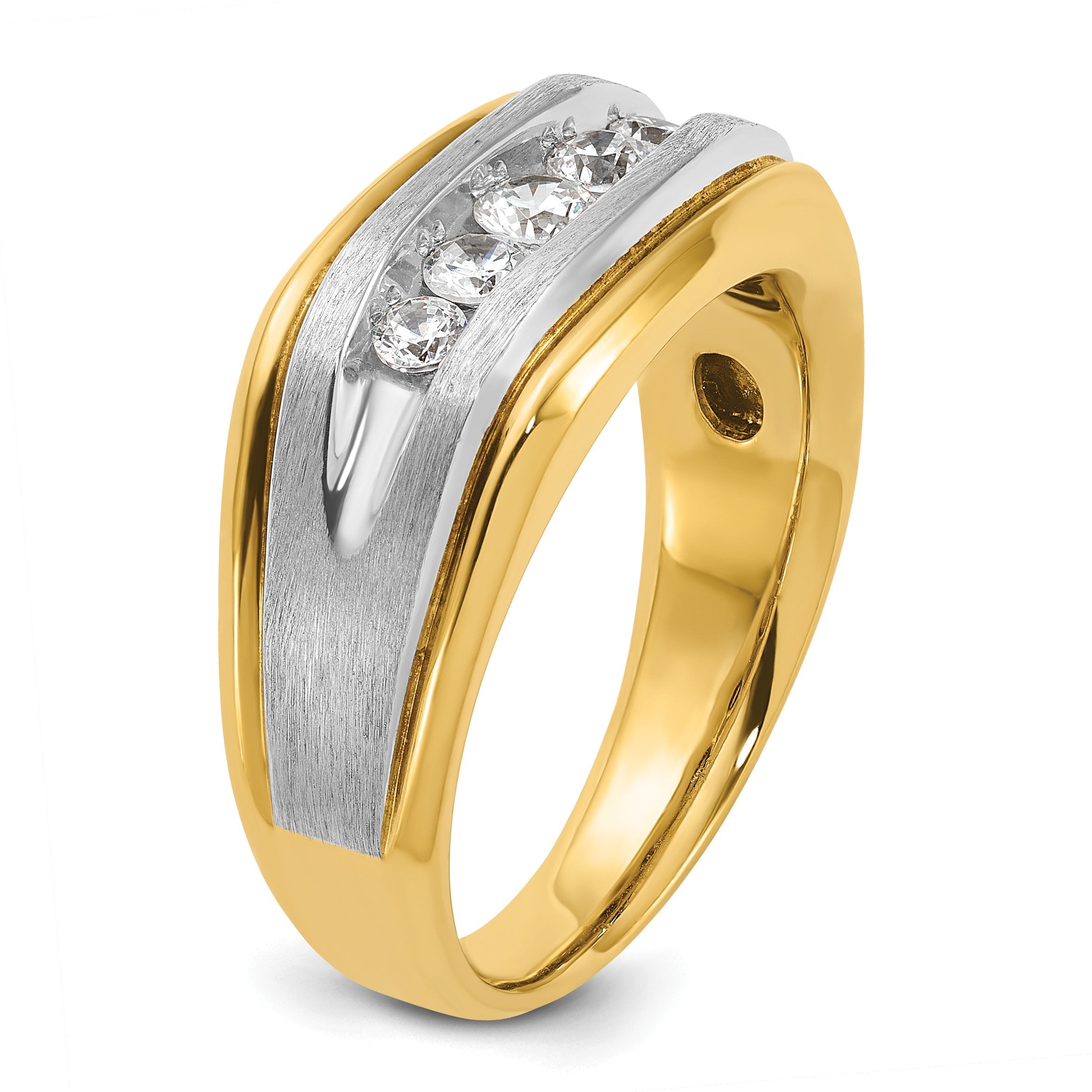 14K Bicolor-Gold Fünf-Stein-Herrenring mit 0,5 ct. laborgezüchtetem Diamant VS/SI+ G+, komplett poliert und satiniert