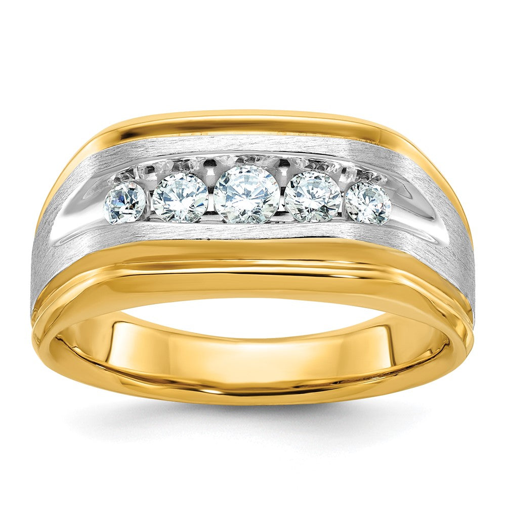 14K Bicolor-Gold Fünf-Stein-Herrenring mit 0,5 ct. laborgezüchtetem Diamant VS/SI+ G+, komplett poliert und satiniert