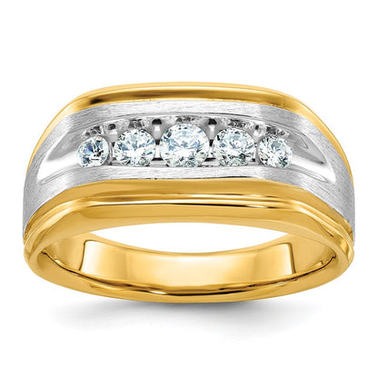 14K Bicolor-Gold Fünf-Stein-Herrenring mit 0,5 ct. laborgezüchtetem Diamant VS/SI+ G+, komplett poliert und satiniert