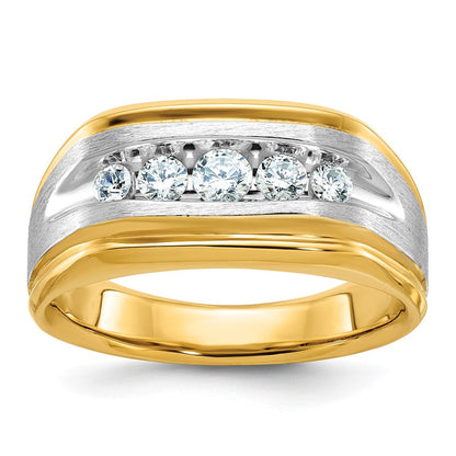 14K Bicolor Herrenring, poliert und satiniert, 0,5K Diamant komplett