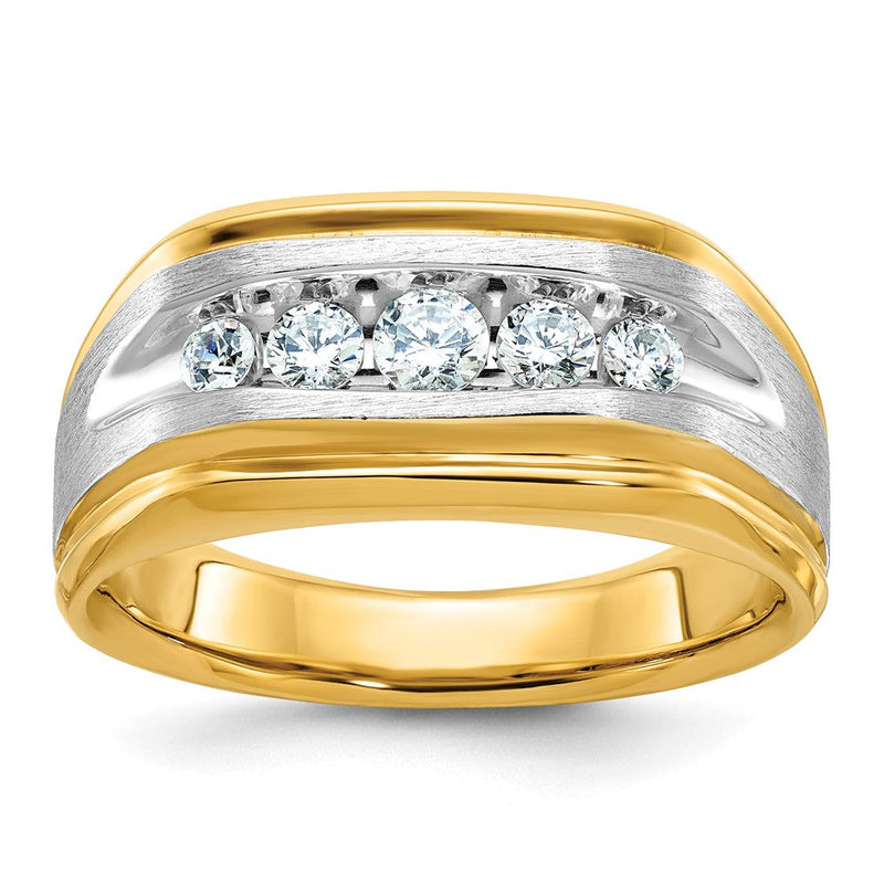 14K Bicolor Herrenring, poliert und satiniert, 0,5K Diamant komplett