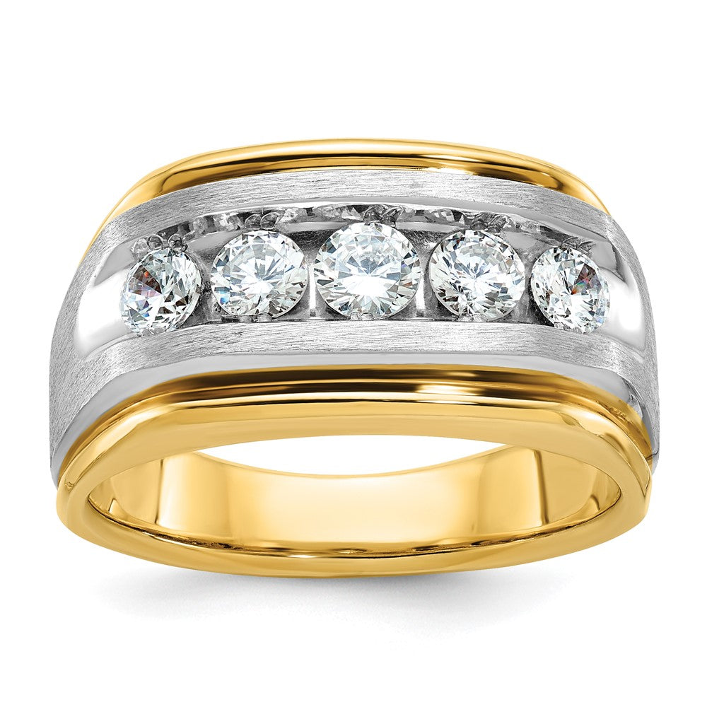 10K Bicolor Ibgoodman Herren Poliert Satiniert und Gerillt 5-stone 1 Karat A Qualität Diamant Ring