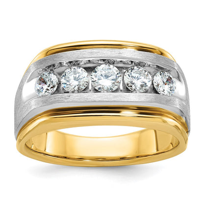 10K Bicolor Ibgoodman Herren Poliert Satiniert und Gerillt 5-stone 1 Karat A Qualität Diamant Ring
