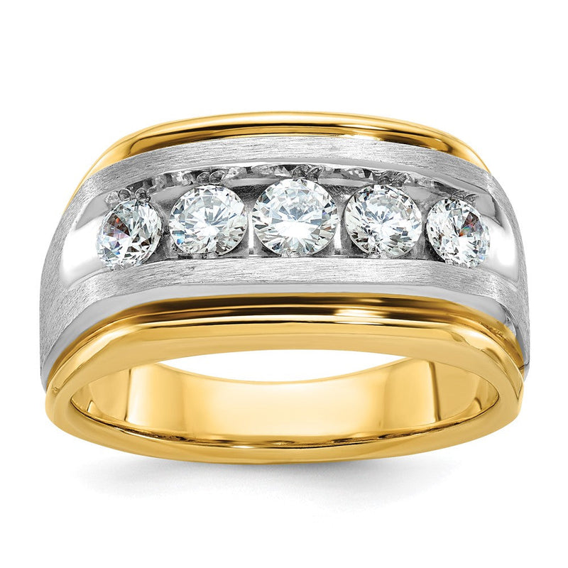 10K Bicolor Ibgoodman Herren Poliert Satiniert und Gerillt 5-stone 1 Karat A Qualität Diamant Ring