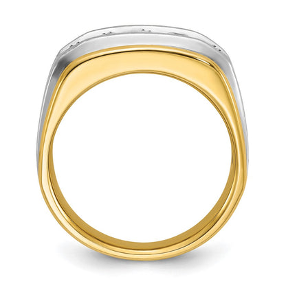 14K Bicolor Herrenring mit 1 ct. im Labor gezüchteten Diamanten VS/SI+ G+, Fünf-Stein, poliert und satiniert