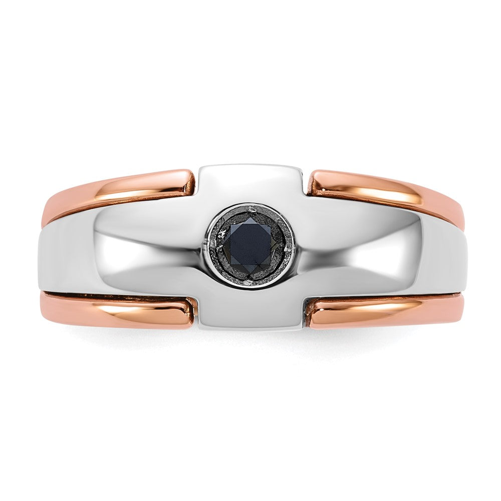 14K Weiß-/Roségold zweifarbiger Herrenring mit 0,25K schwarzen Diamanten
