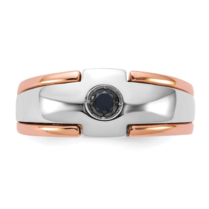 14K Weiß-/Roségold zweifarbiger Herrenring mit 0,25K schwarzen Diamanten