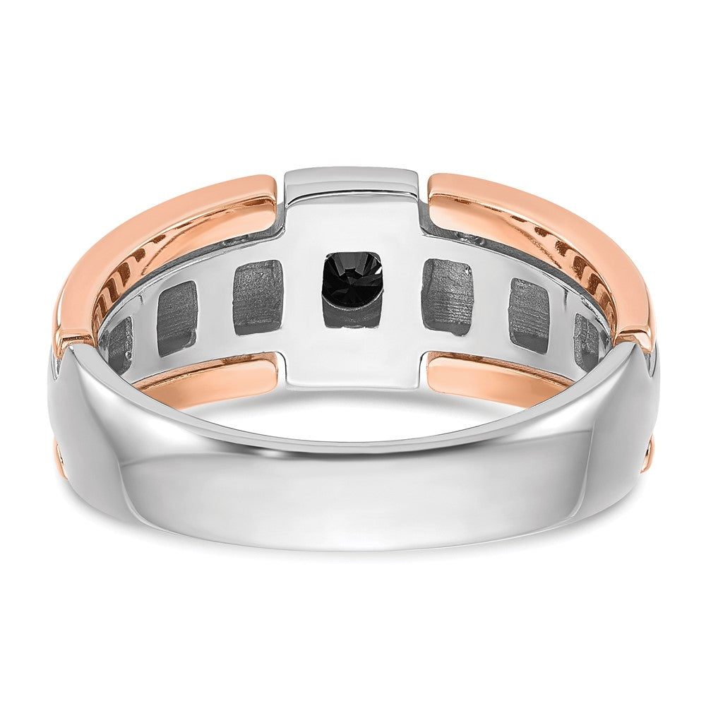14K Weiß-/Roségold zweifarbiger Herrenring mit 0,25K schwarzen Diamanten