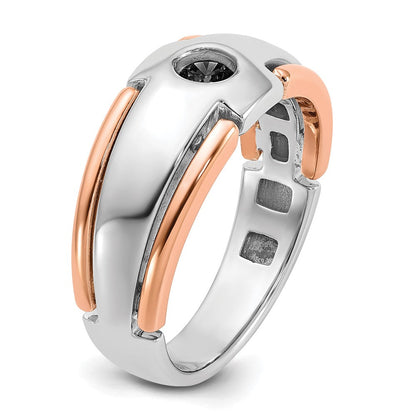 14K Weiß-/Roségold zweifarbiger Herrenring mit 0,25K schwarzen Diamanten