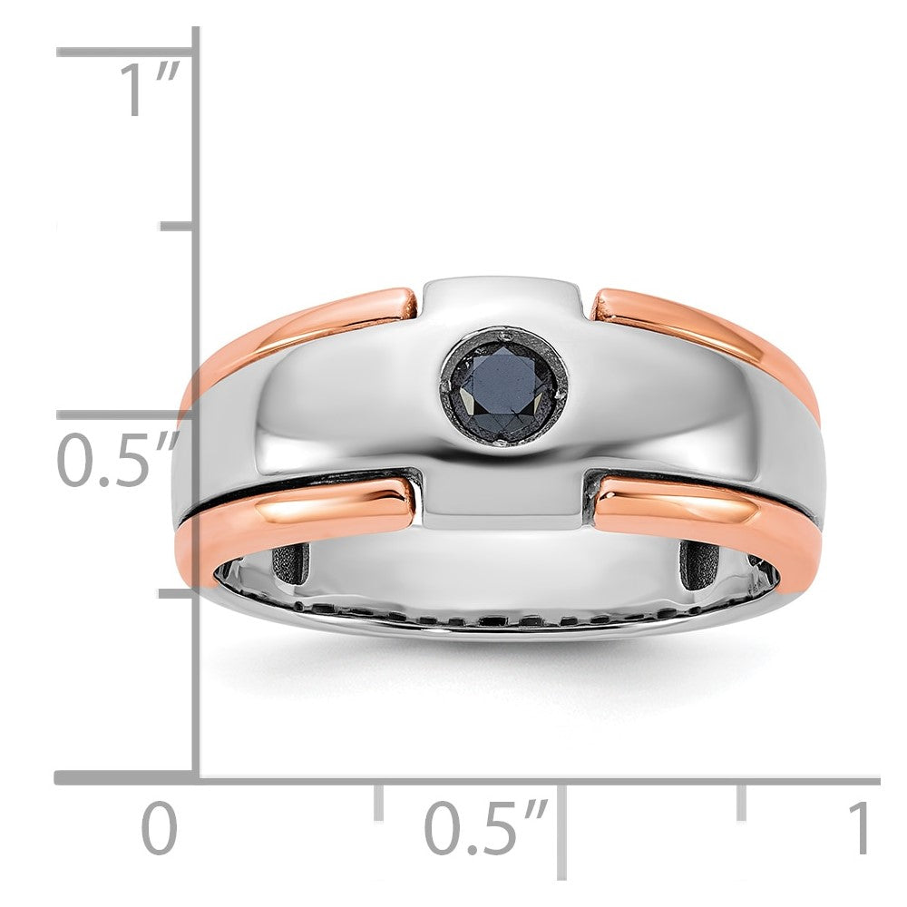 14K Weiß-/Roségold zweifarbiger Herrenring mit 0,25K schwarzen Diamanten