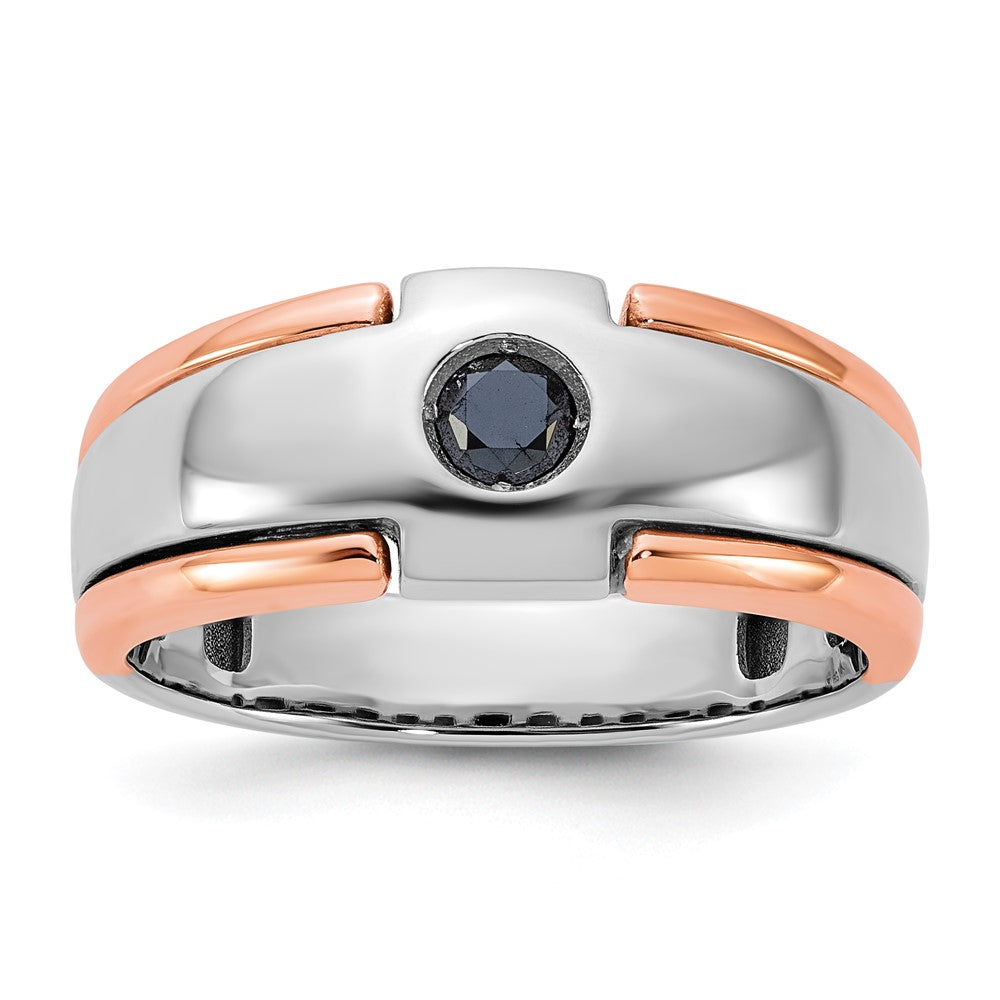 14K Weiß-/Roségold zweifarbiger Herrenring mit 0,25K schwarzen Diamanten