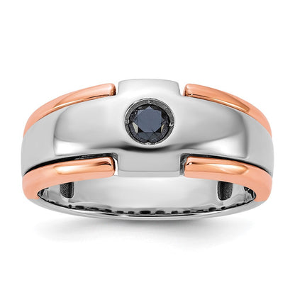 14K Weiß-/Roségold zweifarbiger Herrenring mit 0,25K schwarzen Diamanten