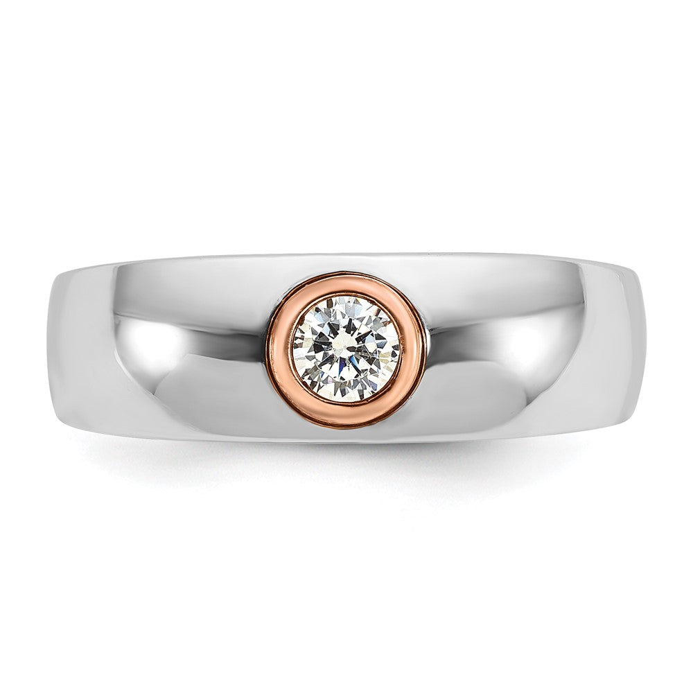 14K Weiß-/Roségold Zweifarbiger Herrenring mit 0,25K Diamant