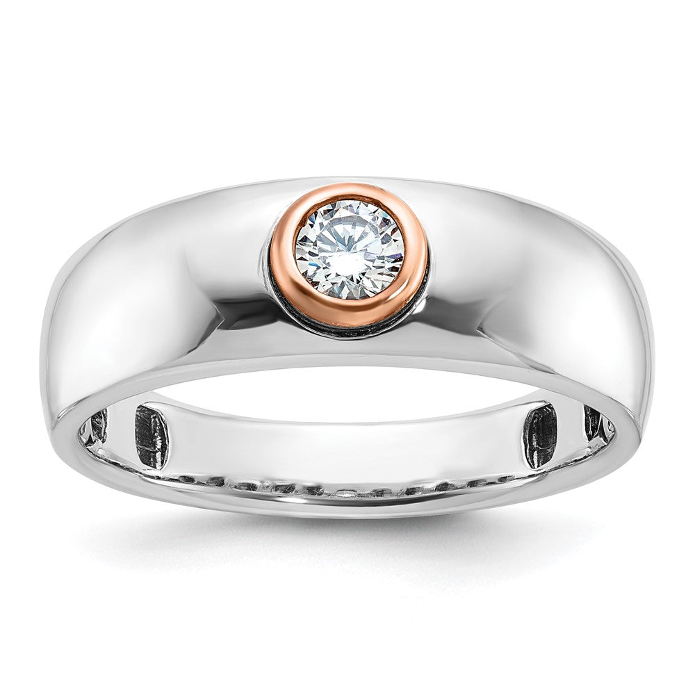 14K Weiß-/Roségold Zweifarbiger Herrenring mit 0,25K Diamant