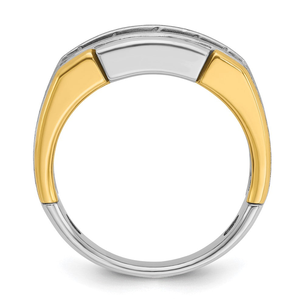 14K Bicolor Gold Herren-Ring, poliert und satiniert, mit 1K Diamant, komplett besetzt