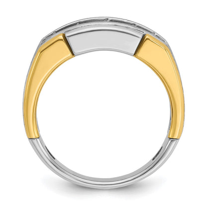 14K Bicolor Gold Herren-Ring, poliert und satiniert, mit 1K Diamant, komplett besetzt