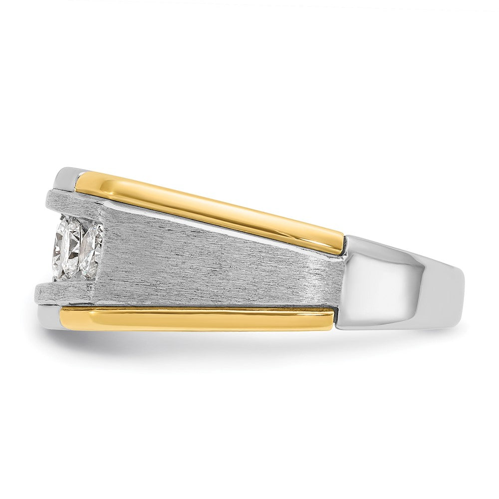 14K Bicolor Gold Herren-Ring, poliert und satiniert, mit 1K Diamant, komplett besetzt