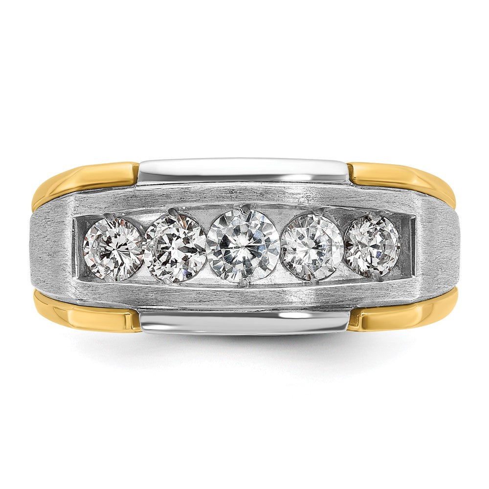 14K Bicolor Gold Herren-Ring, poliert und satiniert, mit 1K Diamant, komplett besetzt