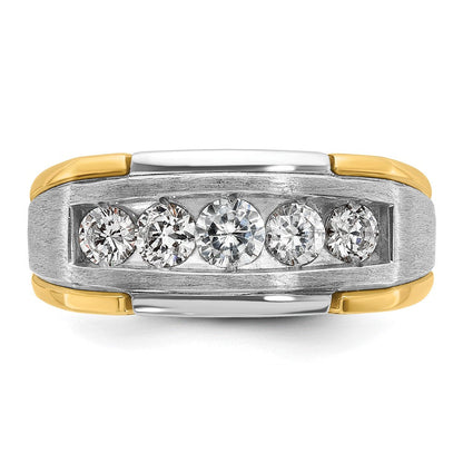 14K Bicolor Gold Herren-Ring, poliert und satiniert, mit 1K Diamant, komplett besetzt