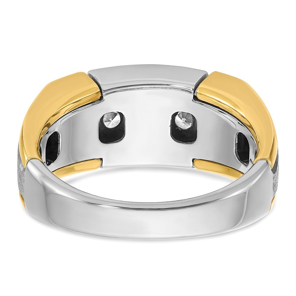 14K Bicolor Gold Herren-Ring, poliert und satiniert, mit 1K Diamant, komplett besetzt
