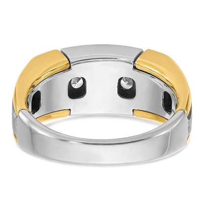 14K Bicolor Gold Herren-Ring, poliert und satiniert, mit 1K Diamant, komplett besetzt