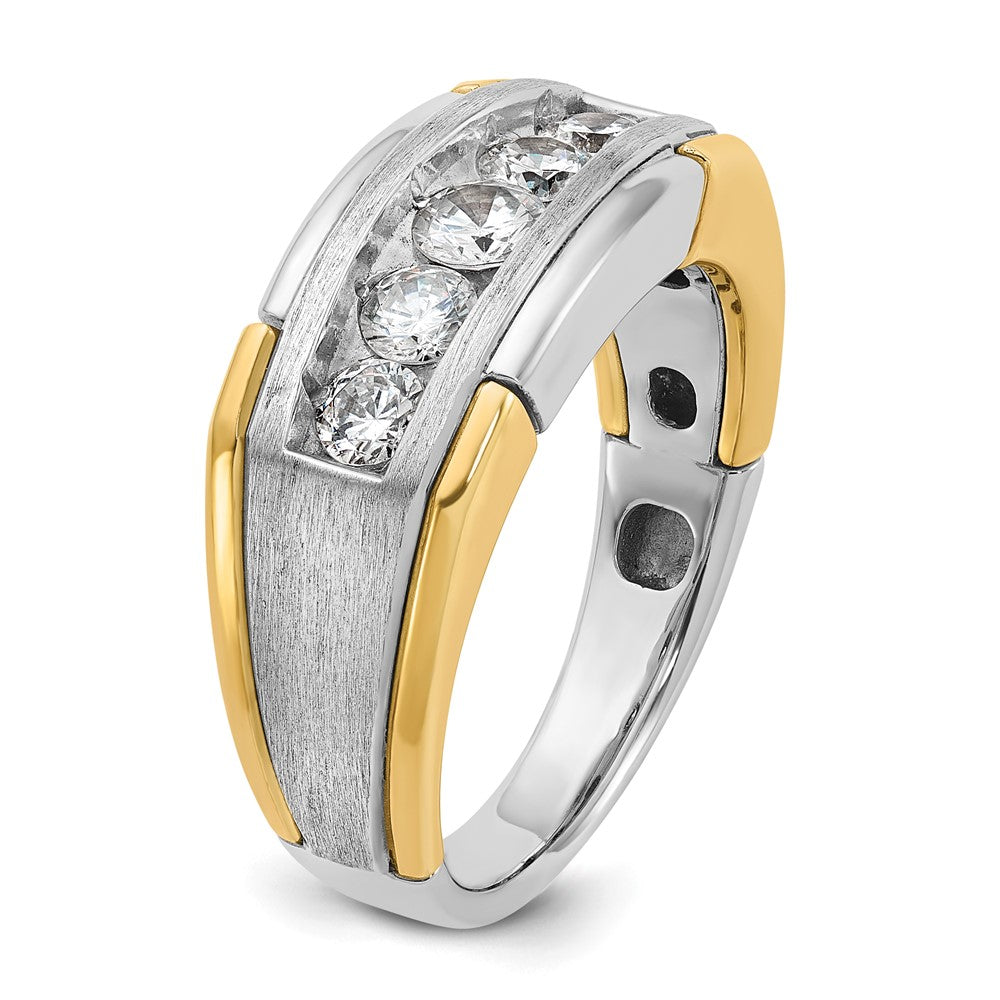 14K Bicolor Gold Herren-Ring, poliert und satiniert, mit 1K Diamant, komplett besetzt