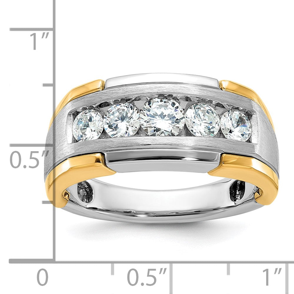 14K Bicolor Gold Herren-Ring, poliert und satiniert, mit 1K Diamant, komplett besetzt